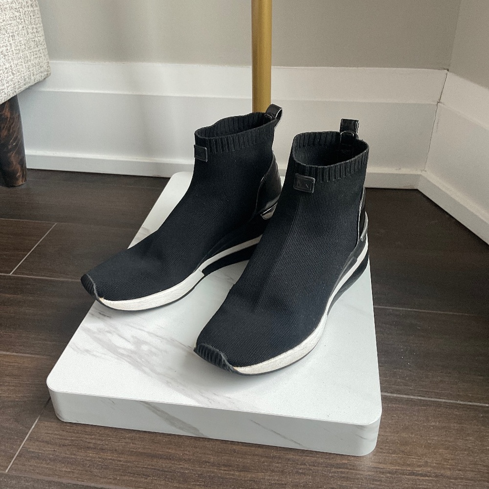Michael Kors Black Knit Slip-On Wedge Sneakers